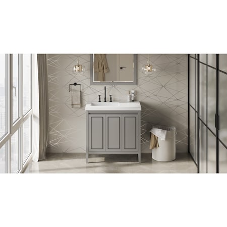 Jeffrey Alexander 36In. Gry Percival Vanity, Left Offset, Lavante Cultured Mrbl Vessel Vanity Top, Intgrtd Rctngl Bowl VKITPER36GRLAR
